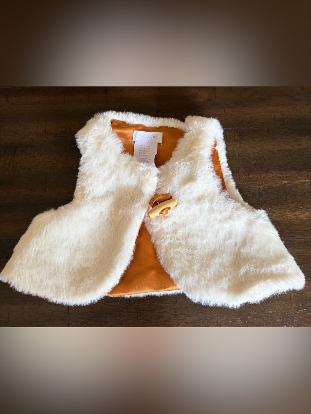 Tahari Cream Faux Fur Vest with Orange Lining
